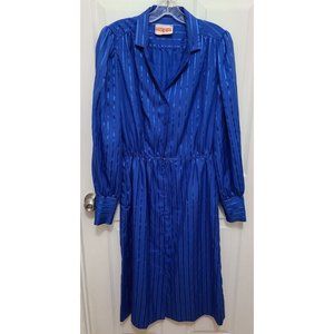 Vtg Kappi Women's Long Sleeve Button Front Collared Shirt Dress Silky Blue Sz 14